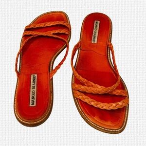 Manolo Blahnik orange braided flats Sandals